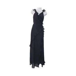 Womens Semi Sheer Midi Wrap Dress Navy Blue Size Small Whimsical